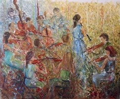 <em>De la terre à la vie</em><br />
<div style="text-align:justify">Tableau de la peintre <strong>Marie Chimkovitch</strong>, peint durant le concert du 1er septembre.<br />
Elle l'a appelé comme le nom de la pièce de Graciane Finzi :
"De la terre à la vie".</div>